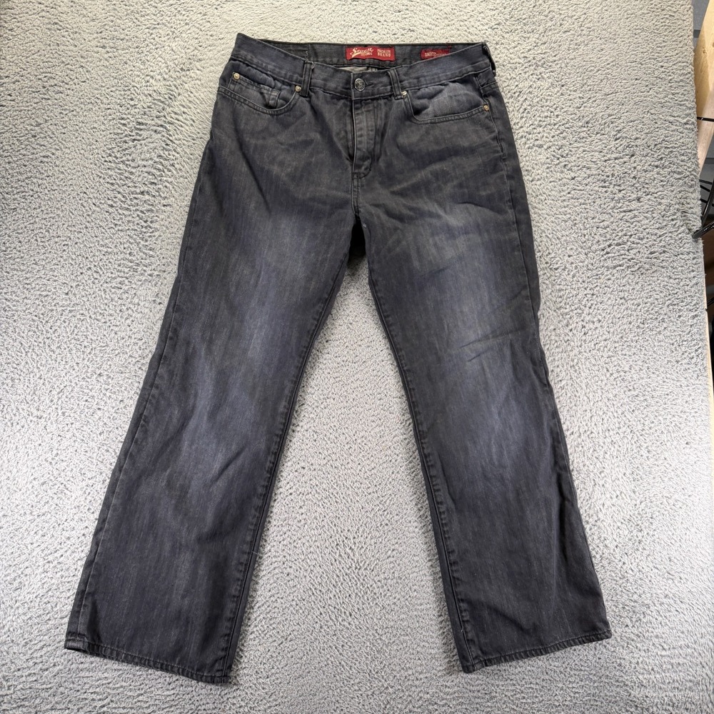 Vintage Seven7 Jeans Mens 36x32 Black Cotton Denim Straight Relaxed Faded Baggy